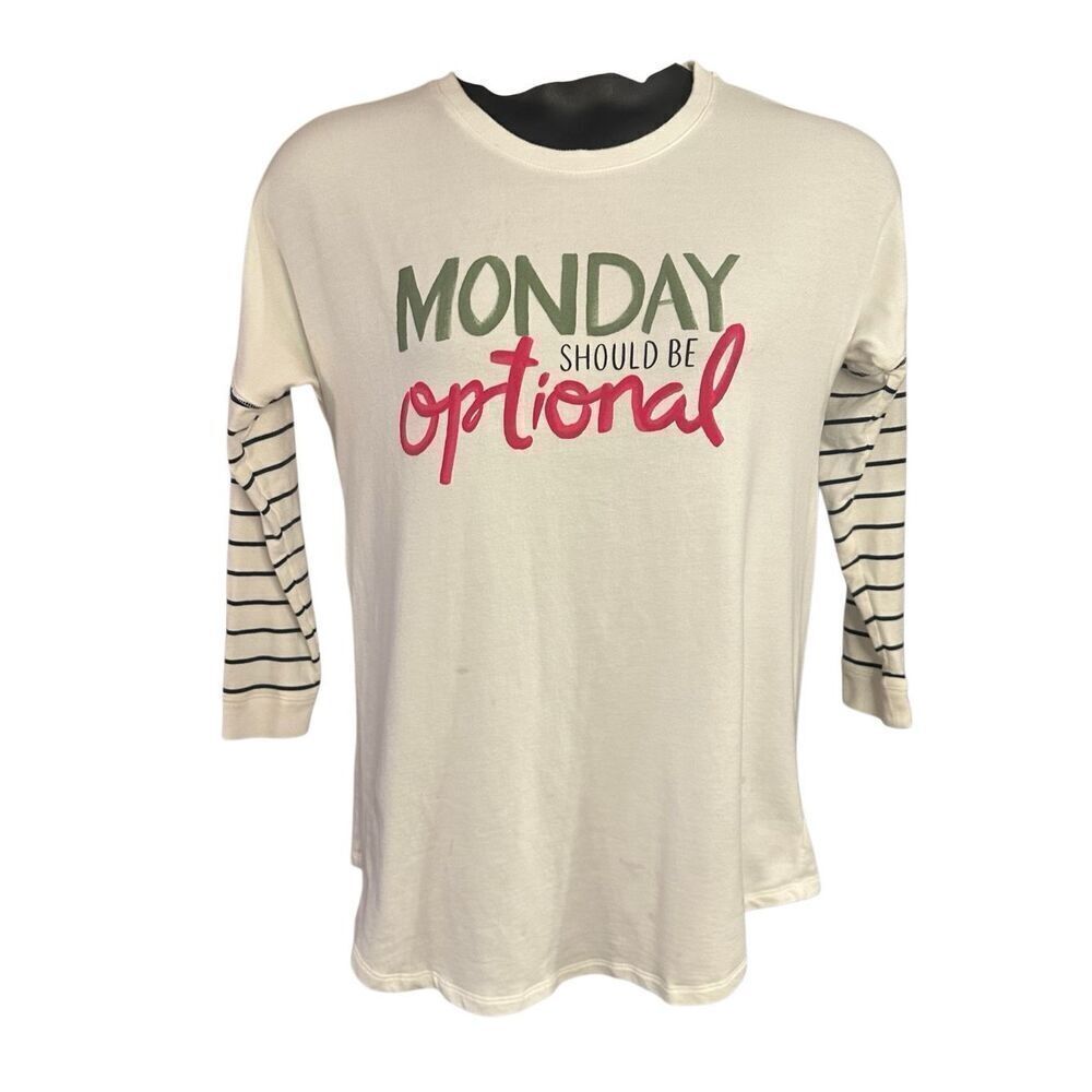 Crown & Ivy Women's White "MONDAY SHOULD BE optional" Graphic T-Shirt Size XS